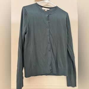 LOFT women’s large long sleeve lightweight moody  Blue Green Knit cardigan